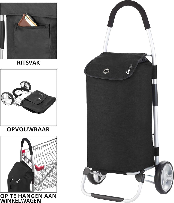 Cruiser Einkaufswagen 45ltr - Faltbare einkaufstrolley klappbar - Mit ladenhaken (Grun), Grun