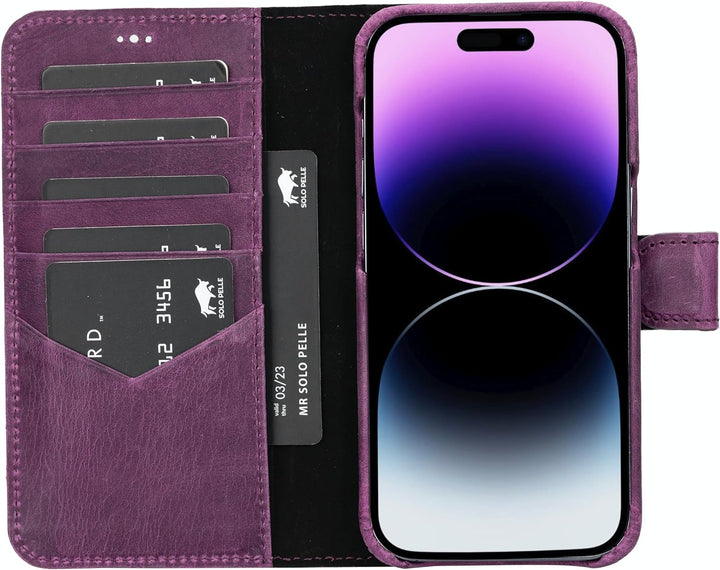 Solo Pelle Lederhülle kompatibel für iPhone 14 Pro in 6.1 Zoll abnehmbare Hülle (2in1) inkl. Kartenf