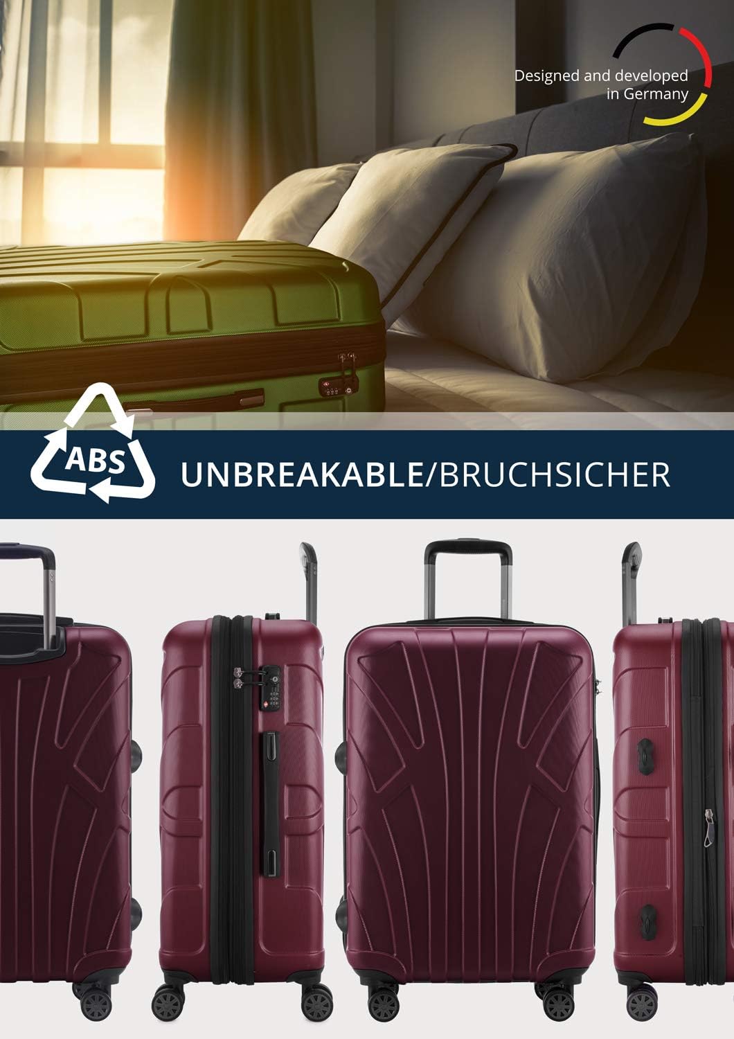 suitline - Hartschalen-Koffer Koffer Trolley Rollkoffer Reisekoffer, TSA, 66 cm, ca. 58 Liter, 100%
