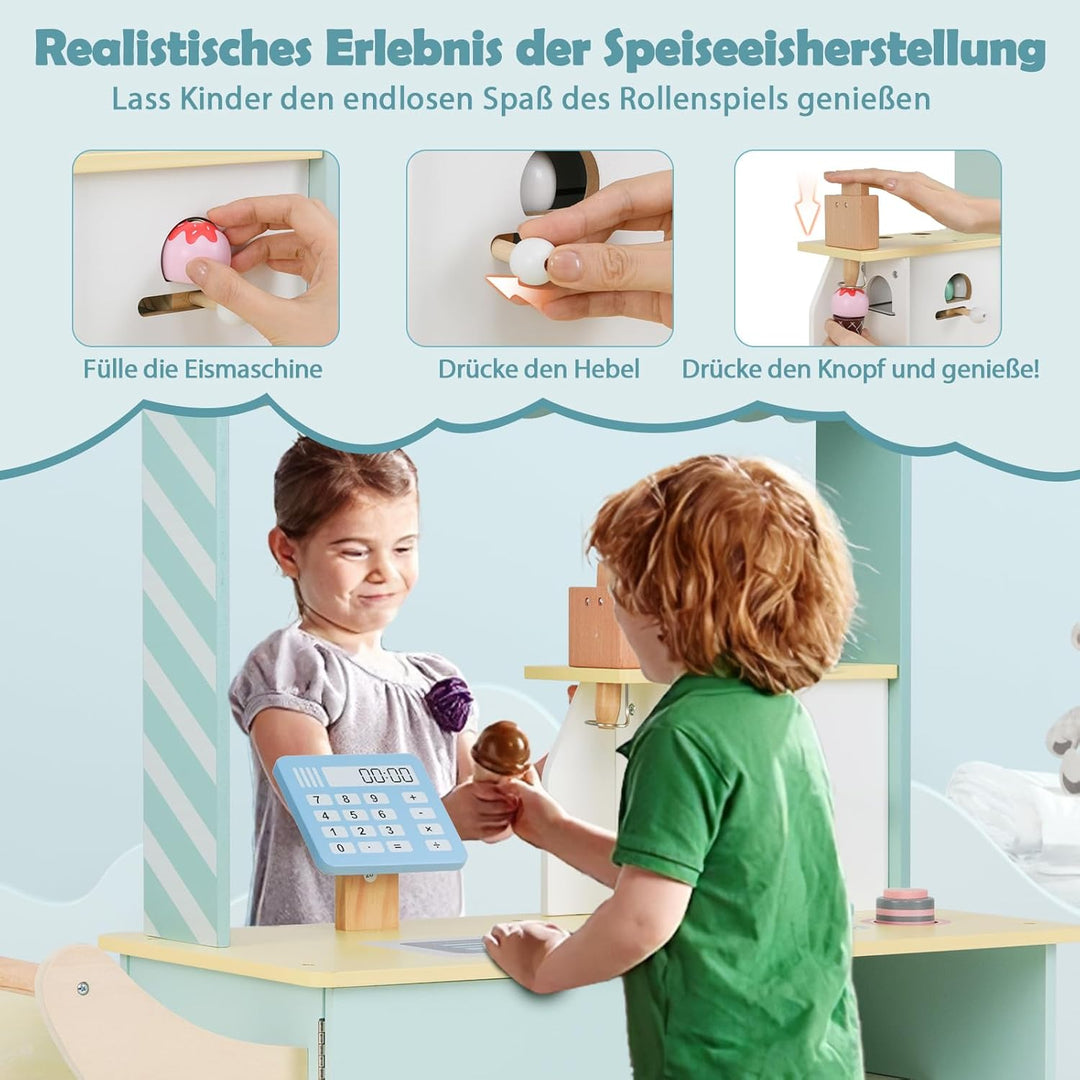 GOPLUS Eiswagen Kinder, Eisstand auf Rädern mit Verkaufsautomat, Eismaschinen-Spielzeug, Präsentatio