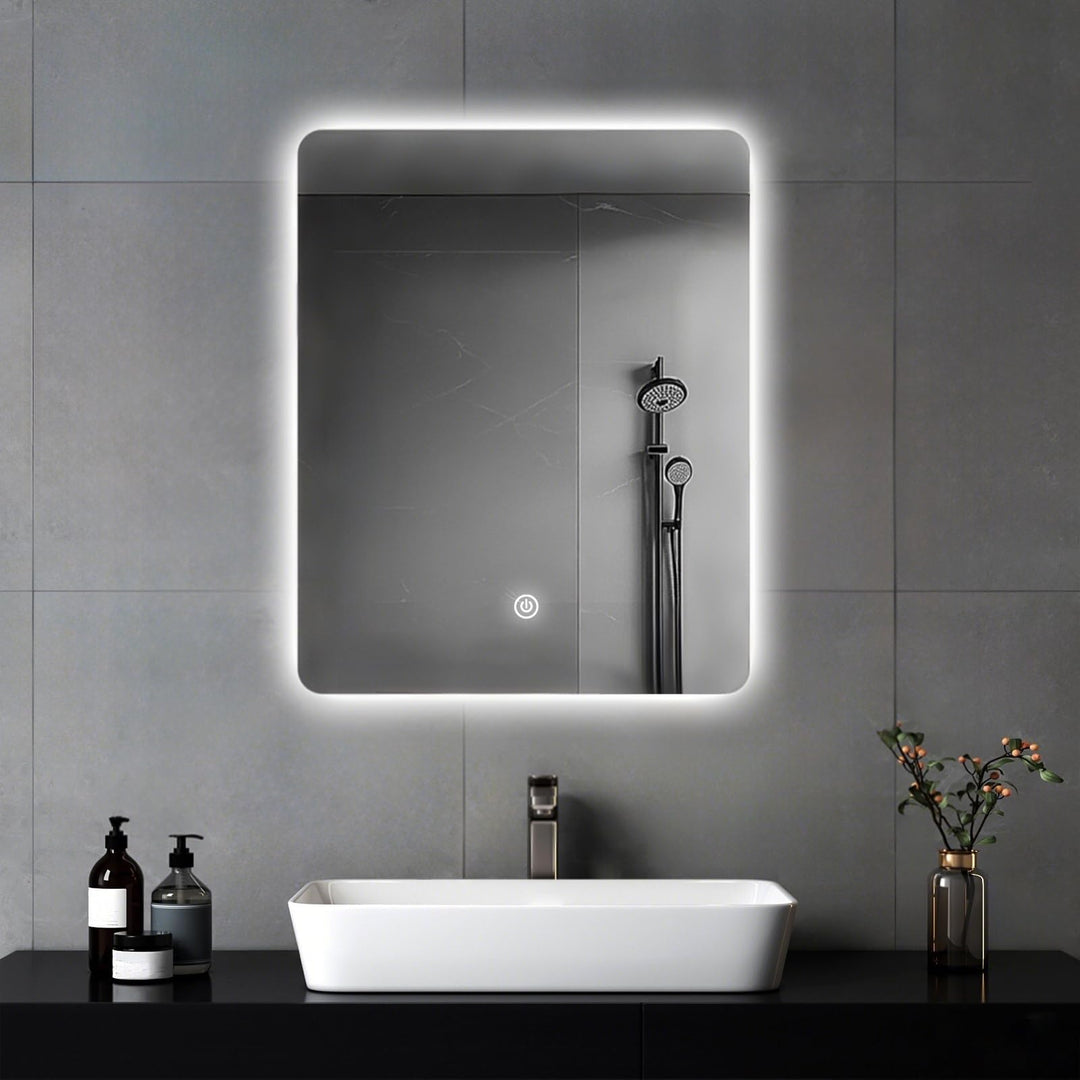 Badezimmer Wandspiegel, Badspiegel Mit Beleuchtung, 60 x 45 cm Spiegel mit LED Licht, Touch Schalter