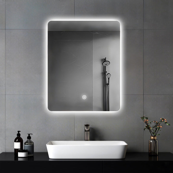 Badezimmer Wandspiegel, Badspiegel Mit Beleuchtung, 60 x 45 cm Spiegel mit LED Licht, Touch Schalter