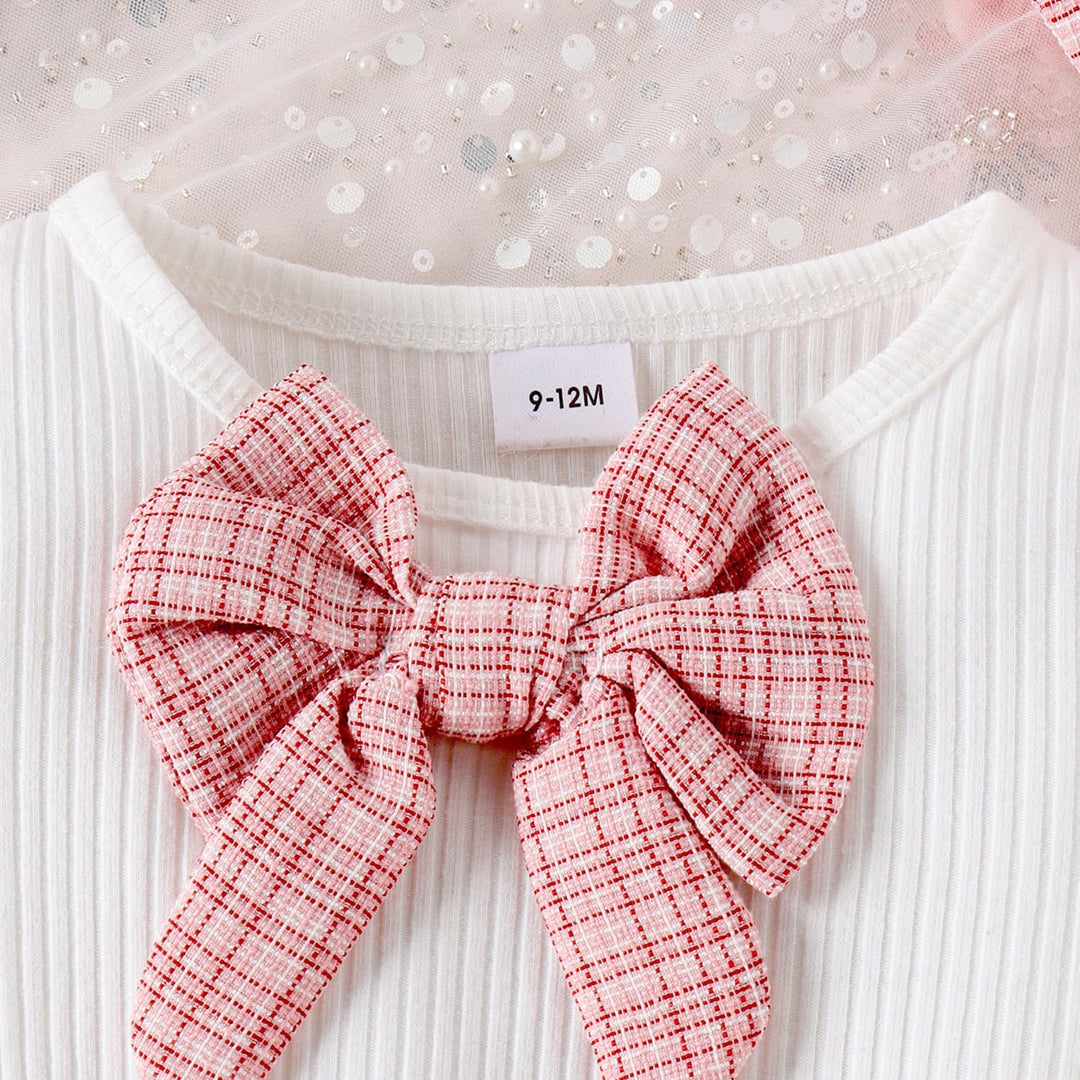 Kleinkind Baby Mädchen Outfits Rüschenärmel Gestrickt Bowknot Shirt + Elegant Mini Rock+ Baskenmütze