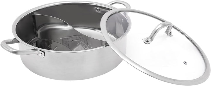 CLEADONG Hot Pot Herd, Hot Wok Topf Hotpot mit Trennwand und Trenndeckel, 304 Lebensmittelqualität E