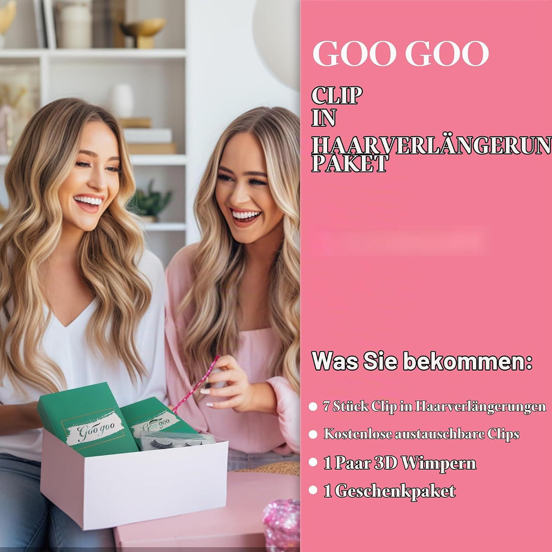 GOO GOO Echthaar Extensions Clip, 35cm 14 Zoll 120g 7 Stück Balayage Naturschwarz Gemischt Kastanien
