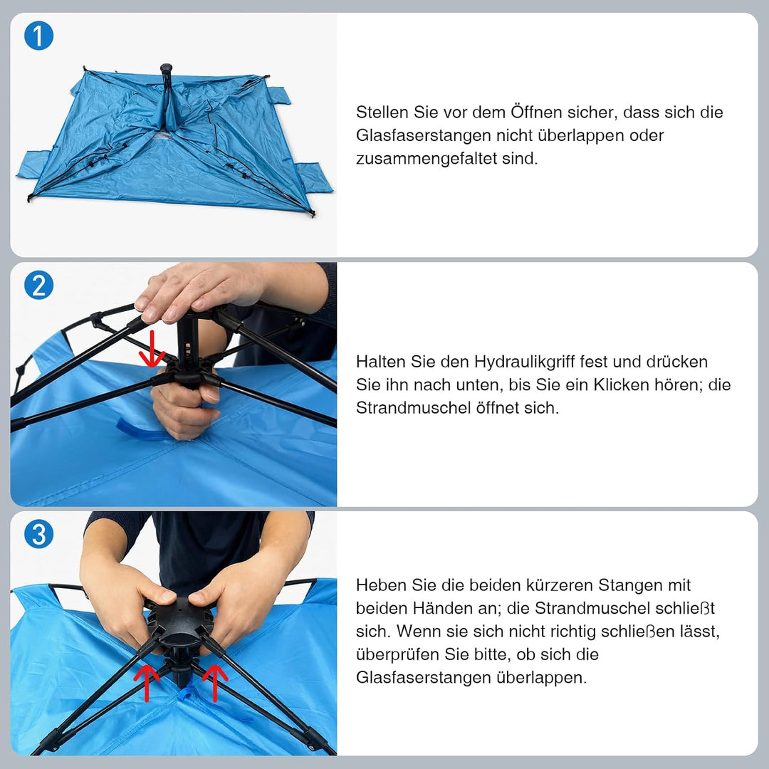 Pop Up Strandmuschel mit UV-Schutz 50+, Automatisches Strandzelt für 2-3 Personen, XXL Pop Up Strand