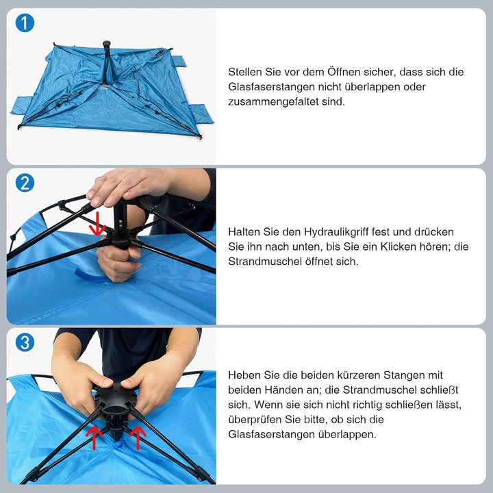 Pop Up Strandmuschel mit UV-Schutz 50+, Automatisches Strandzelt für 2-3 Personen, XXL Pop Up Strand