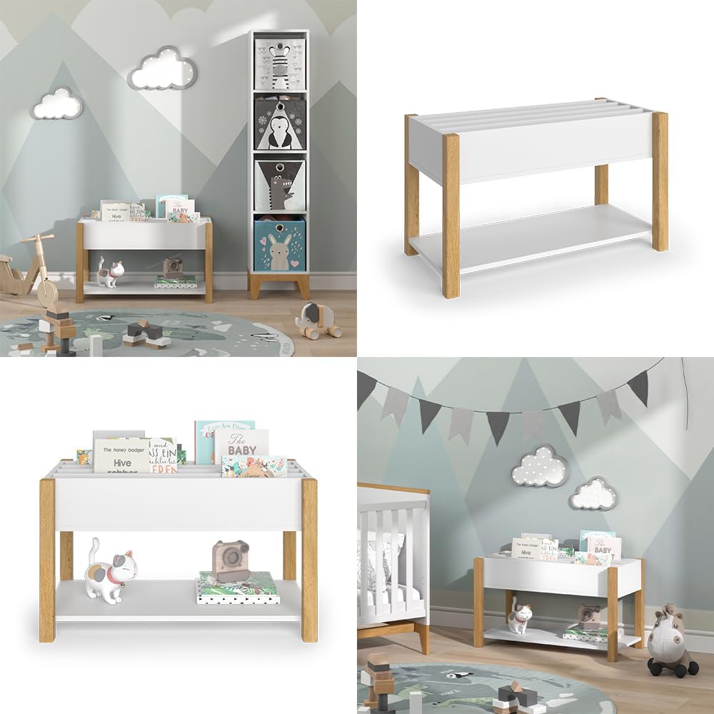 Kinderregal Malia, Weiss, 80 x 46 cm, zur Aufbewahrung von Spielzeug und Büchern freistehend, Weiss