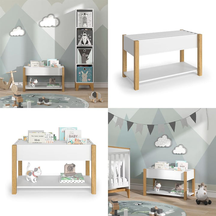 Kinderregal Malia, Weiss, 80 x 46 cm, zur Aufbewahrung von Spielzeug und Büchern freistehend, Weiss