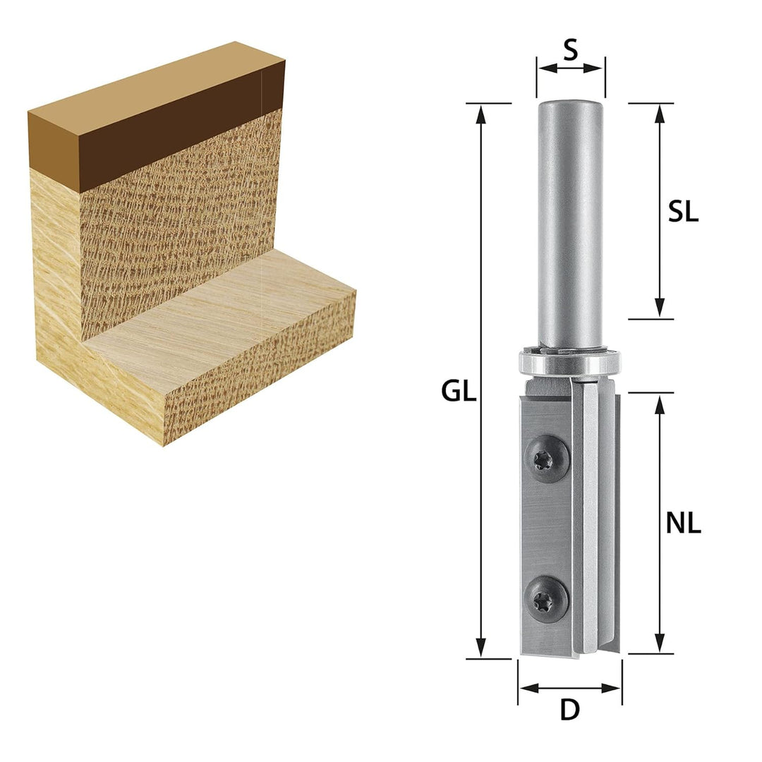 ENT 20325 Wendeplatten Bündigfräser HW, Schaft (S) 12 mm, Durchmesser (D) 19 mm, NL 50 mm, SL 40 mm,