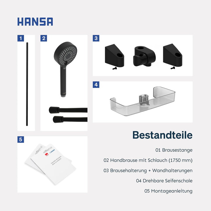 HANSA BASICJET Duschgarnitur | Duschkopf mit Schlauch und Duschstange I Duschbrause 3-strahlig | Dus