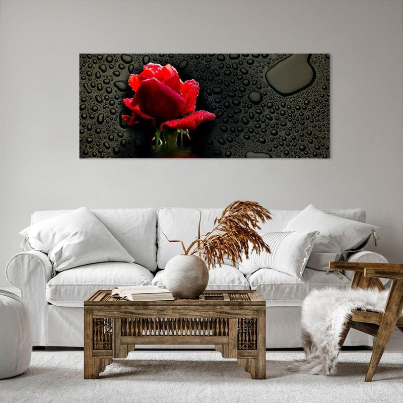 Wandbilder Dekoration Wohnzimmer Blume rote rose wasser tau Panorama Bilder auf Leinwand 120x50cm Le