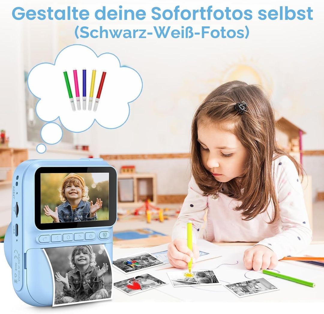 GREENKINDER Sofortbildkamera Kinder,14MP 3.0 Zoll Bildschirm Kinderkamera Sofortbildkamera mit 32G K