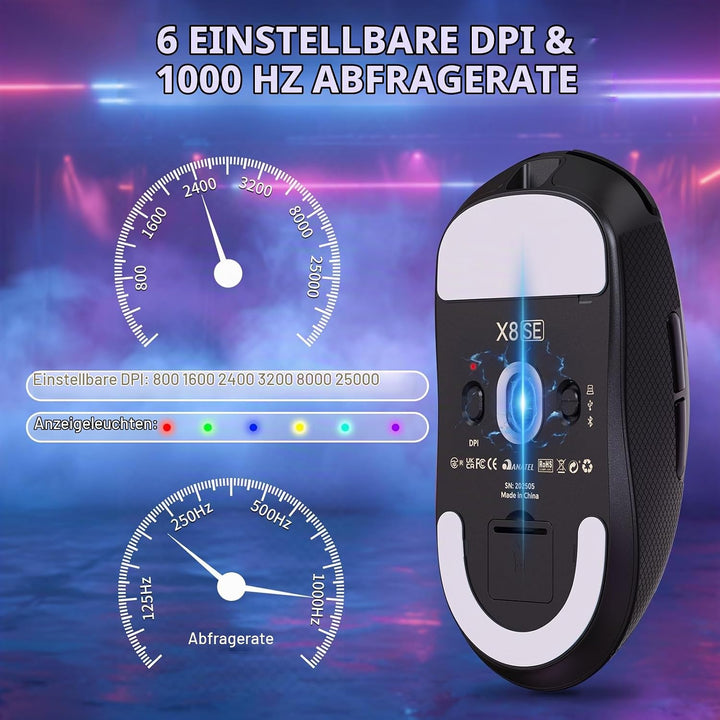 MAMBASNAKE X Attack Shark X8SE 55g ultraleichte kabellose Gaming-Maus mit Band–25000 DPI,PAW3311 Sen