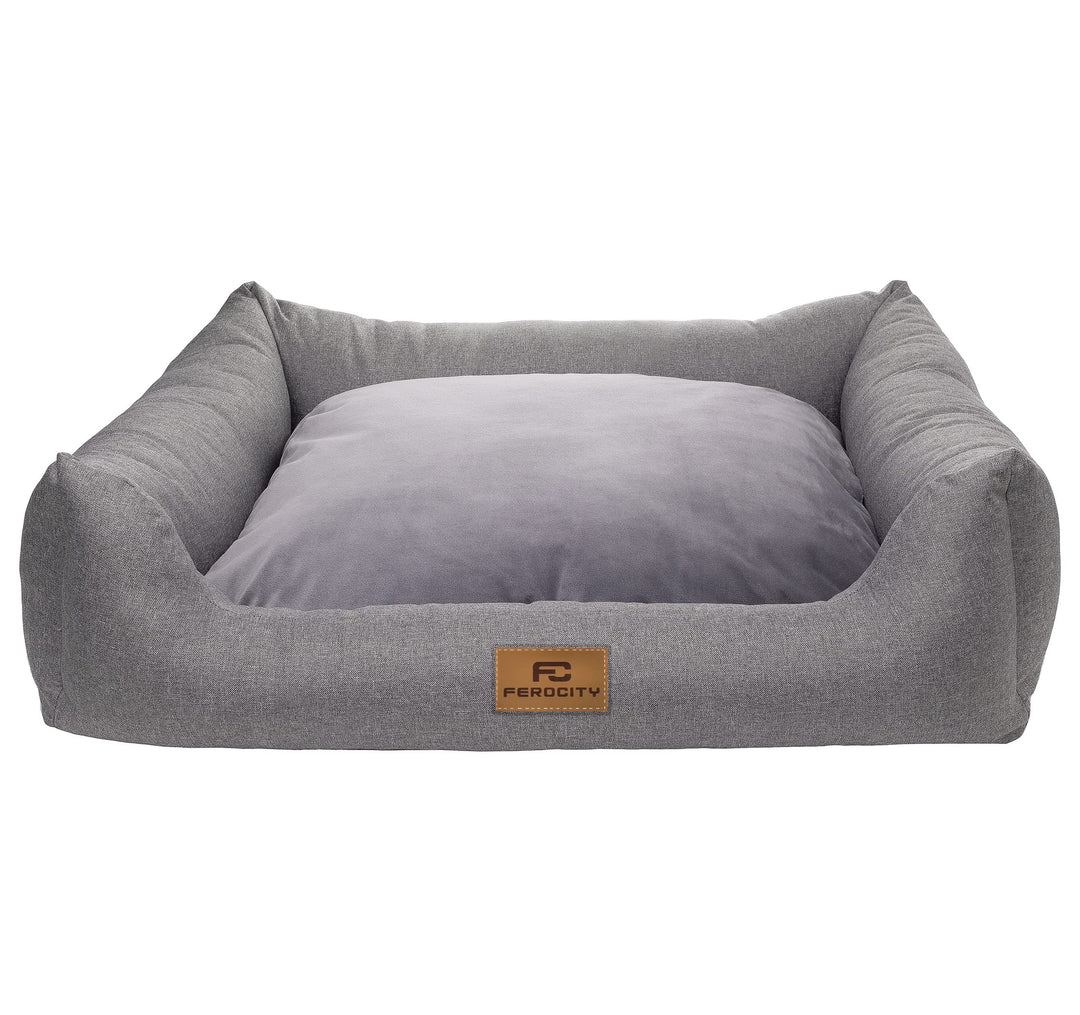 Ferocity Hundebett waschbares Hundesofa mit Rand und Wendekissen, Hundekissen aus Cordura und Samt,