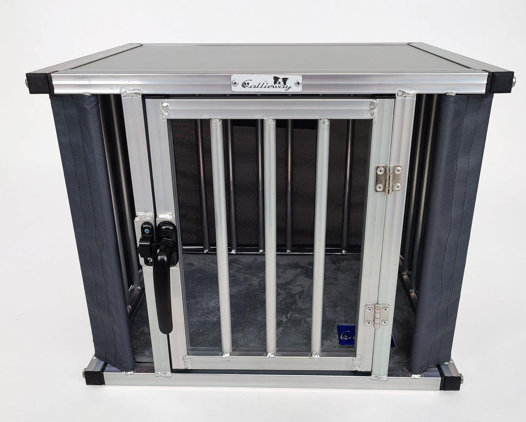 Callieway® ALU DOGBOX/Hundebox/ALU Hundkäfig für Büro und Daheim (nur vertikale Stäbe) (SMALL: 43(L)
