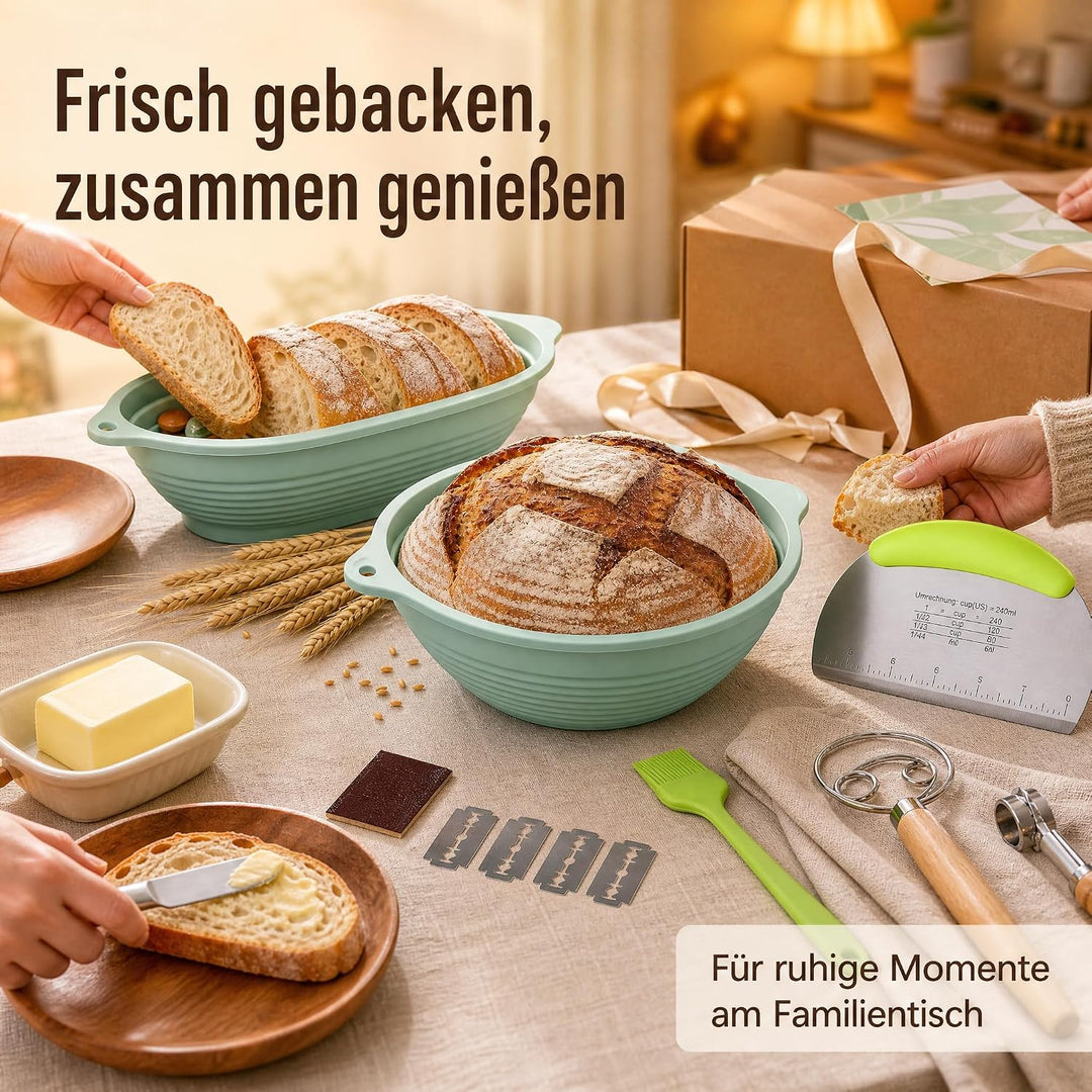 Gärkorb Brot Set,25cm Gärkörbchen zum Brotbacken, Sauerteig Starter Set, Einschliesslich Teigschaber