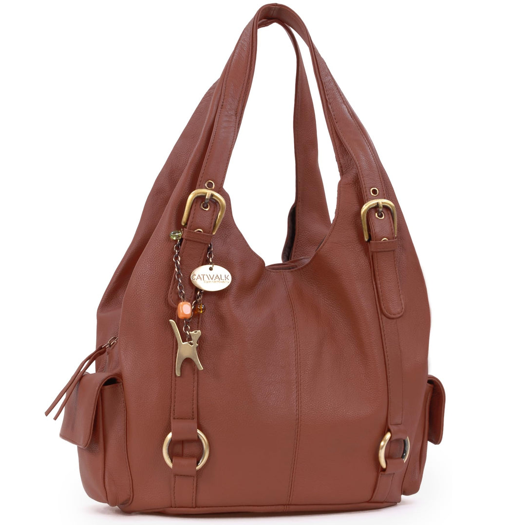 Catwalk Collection Handbags - Leder - Umhängetasche/Schultertasche - ALEX Hellbraun, Hellbraun