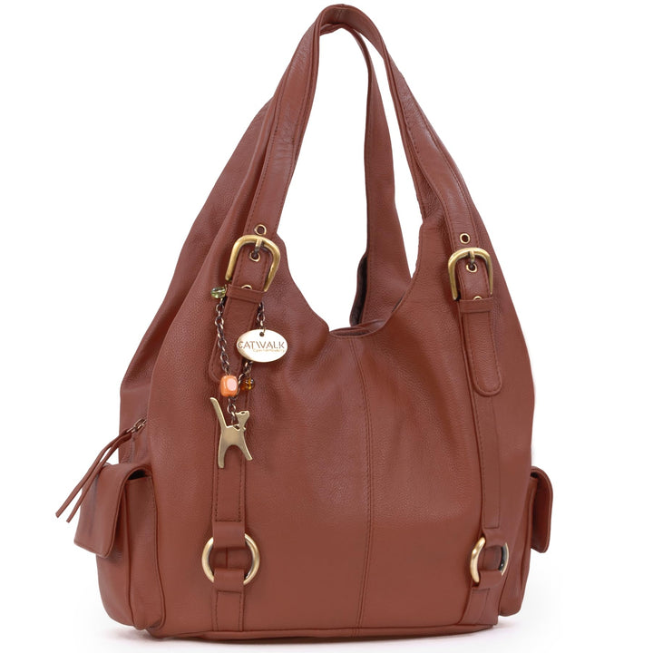 Catwalk Collection Handbags - Leder - Umhängetasche/Schultertasche - ALEX Hellbraun, Hellbraun