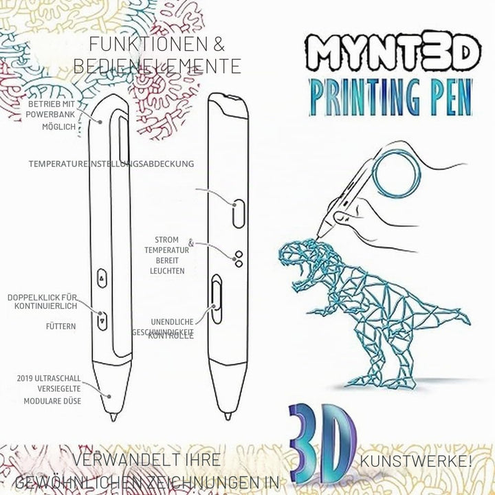 MYNT3D Super 3D-Stift, 1,75 mm ABS und PLA-kompatibler 3D-Druckstift