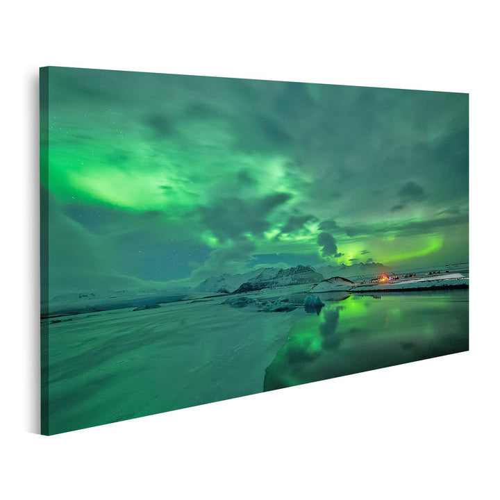 islandburner Bild auf Leinwand Aurora Borealis Über Jokulsarlon Lagune In Island Bilder Wandbilder P
