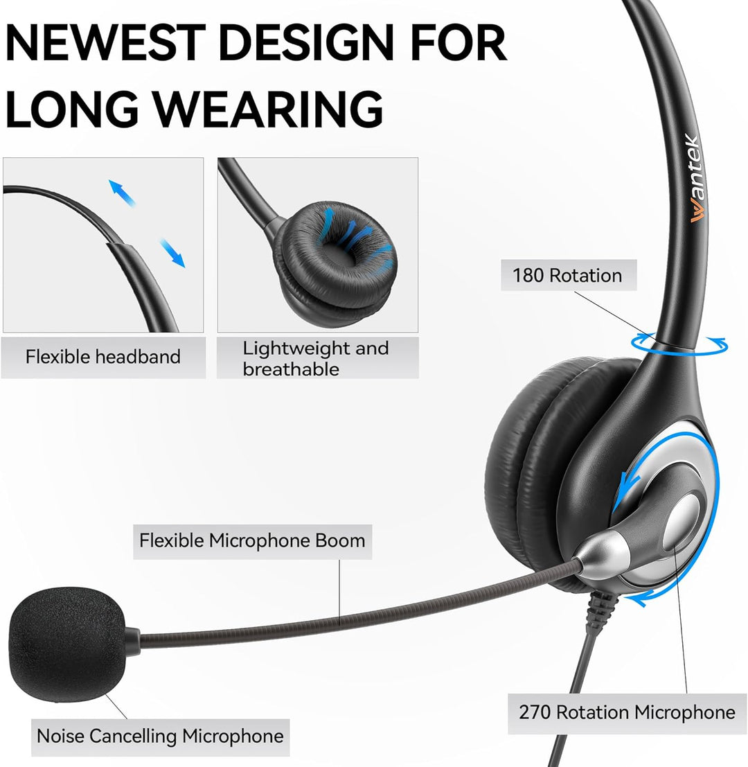 Wantek Headsets mit Mikrofon Noise Cancelling,USB/Typ-C/3.5mm Jack 3-in-1 PC Headsets,USB Headsets u