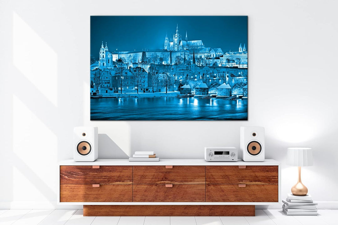 deyoli erhellendes Prag bei Nacht Format: 120x80 Effekt: Monocrome Blau als Leinwand, Motiv fertig g