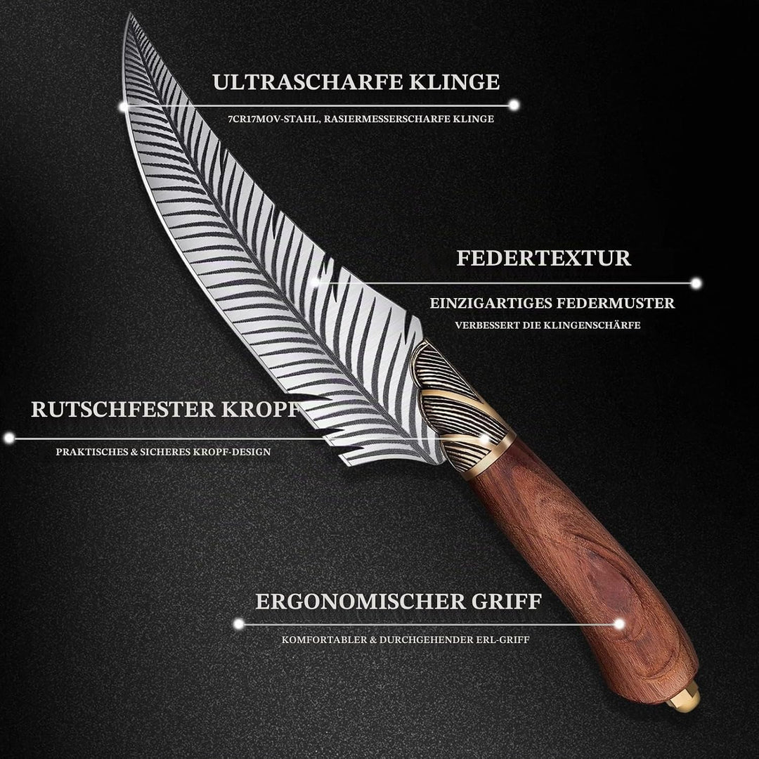 PURPLEBIRD Original Ausbeinmesser Wikinger Messer Handgeschmiedetes Japanisches Kochmesser mit Leder