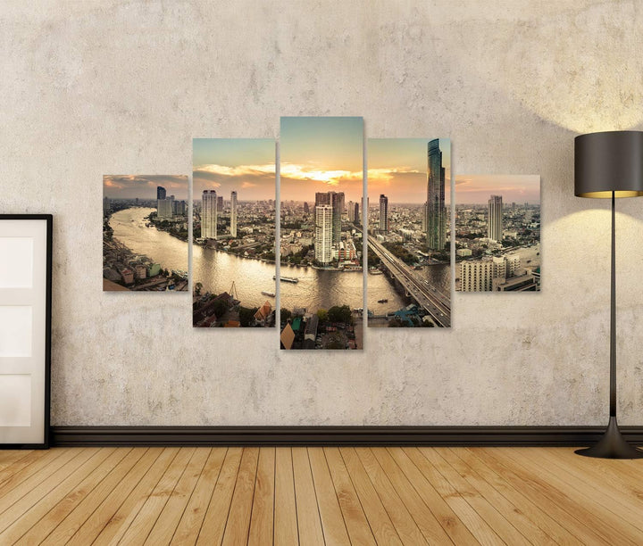 islandburner Bild auf Leinwand Flusslandschaft In Bangkok Stadtpanorama Bilder Wandbilder Poster Lei