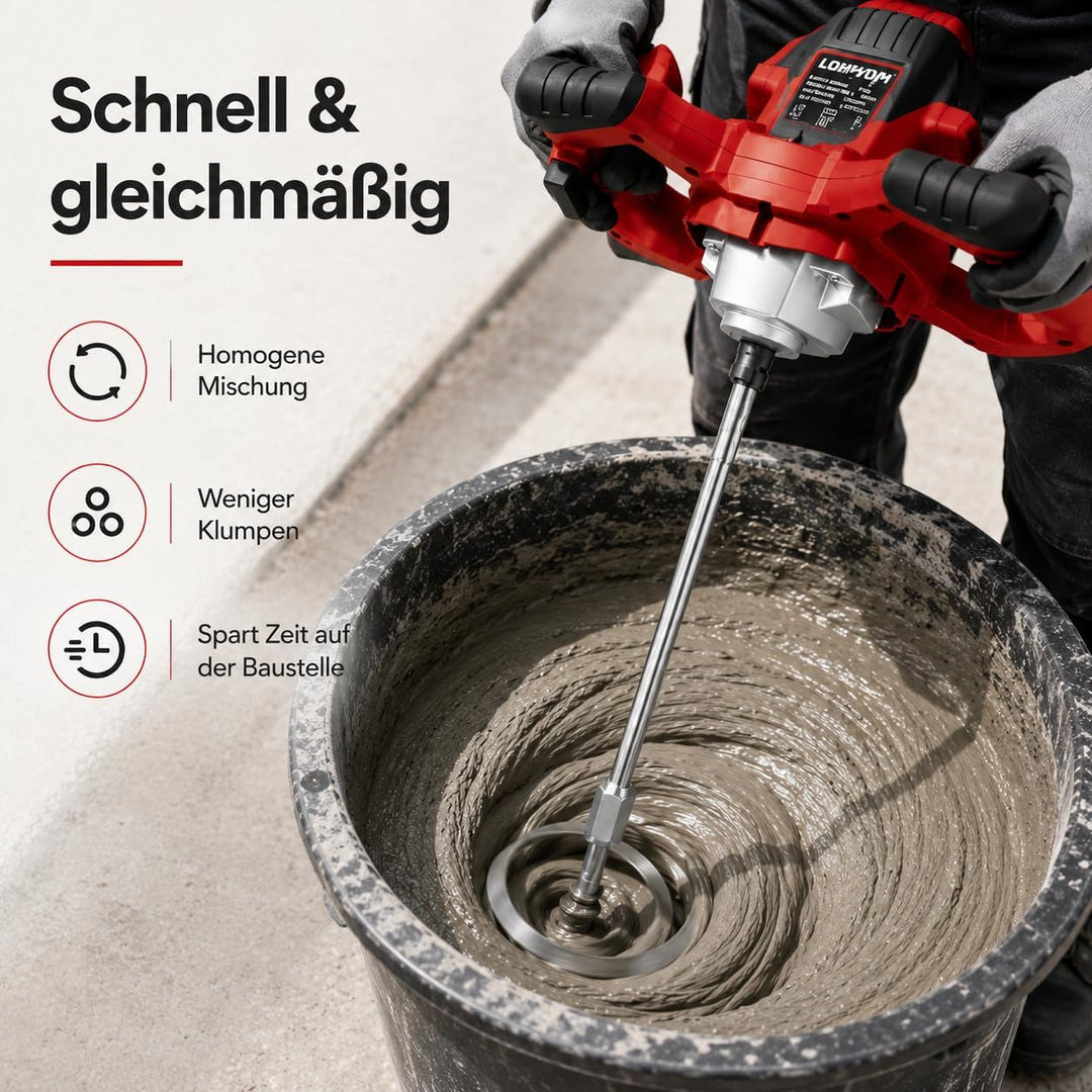 LDHTHOPI Mörtelrührer,2200W Rührwerk mit 6-Gang-Getriebe, Soft-Start-Funktion,max.800 U/min,M14 Schn