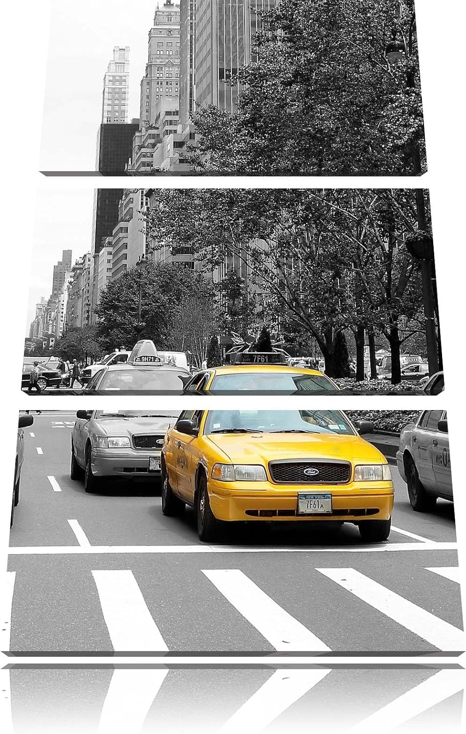 Pixxprint Taxis in New York schwarz/weiss 3-Teiler Leinwandbild 120x80 Bild auf Leinwand