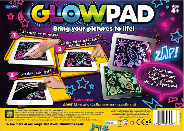 John Adams , GLOWPAD Light-up Drawing pad: Bring Your Pictures to Life!, Arts & Crafts, Ages 4+, GLO