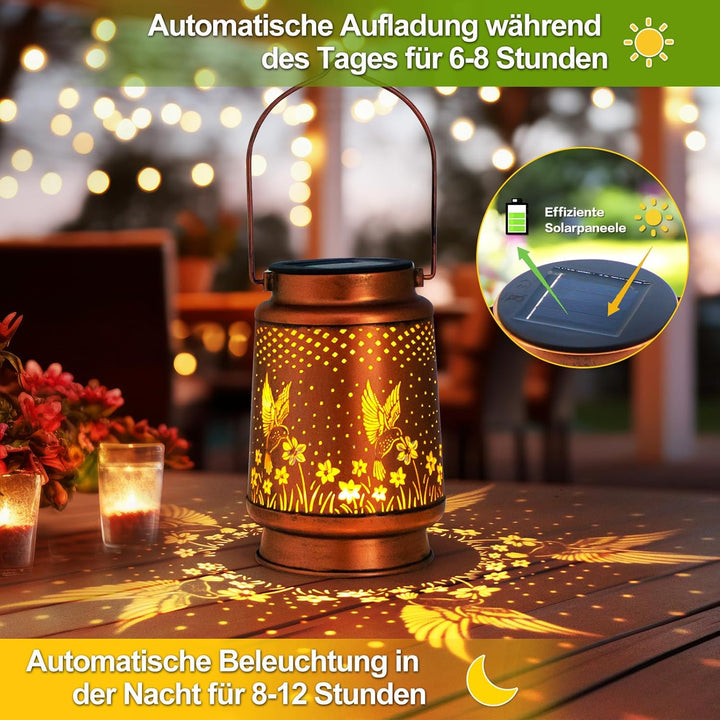 Kolibri Solar Laterne Lichter im Freien hängen, Metall-Deko-Laternen-Wasserdichtes LED-Deko-Licht fü