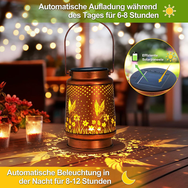 Kolibri Solar Laterne Lichter im Freien hängen, Metall-Deko-Laternen-Wasserdichtes LED-Deko-Licht fü