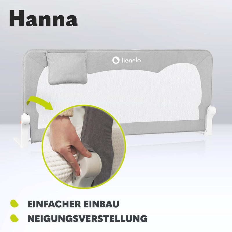 LIONELO Hanna Bettgitter Rausfallschutz 150 cm x 66 cm, zusammenklappbar um 180 Grad, luftiges Netz,