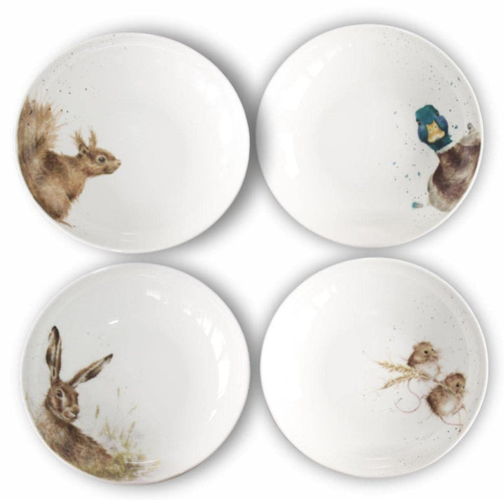 Wrendale Designs Porzellan Pasta- & Suppenteller 4er-Set (Ente Hase Maus Eichhörnchen) Tiefe Suppen-