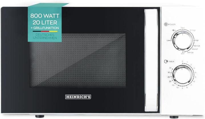 HEINRICHS Mikrowelle, kompakte Mikrowelle, 20L Volumen, 9 Leistungsstufen, inkl.35min. Timer, Defros