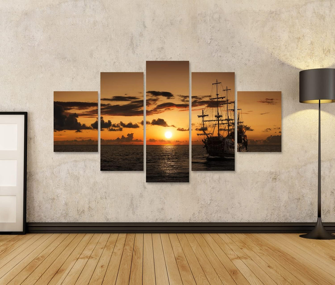 islandburner Bild auf Leinwand Piratenschiff Offenes Meer Sonnenuntergang Bilder Wandbilder Poster L