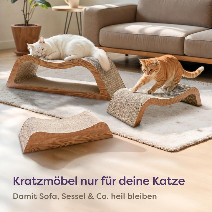 Kratzmöbel Kratzbrett Katze 3-teilig XXL 75cm – Besonders Kratzfeste Kratzpappe zur Krallenpflege –