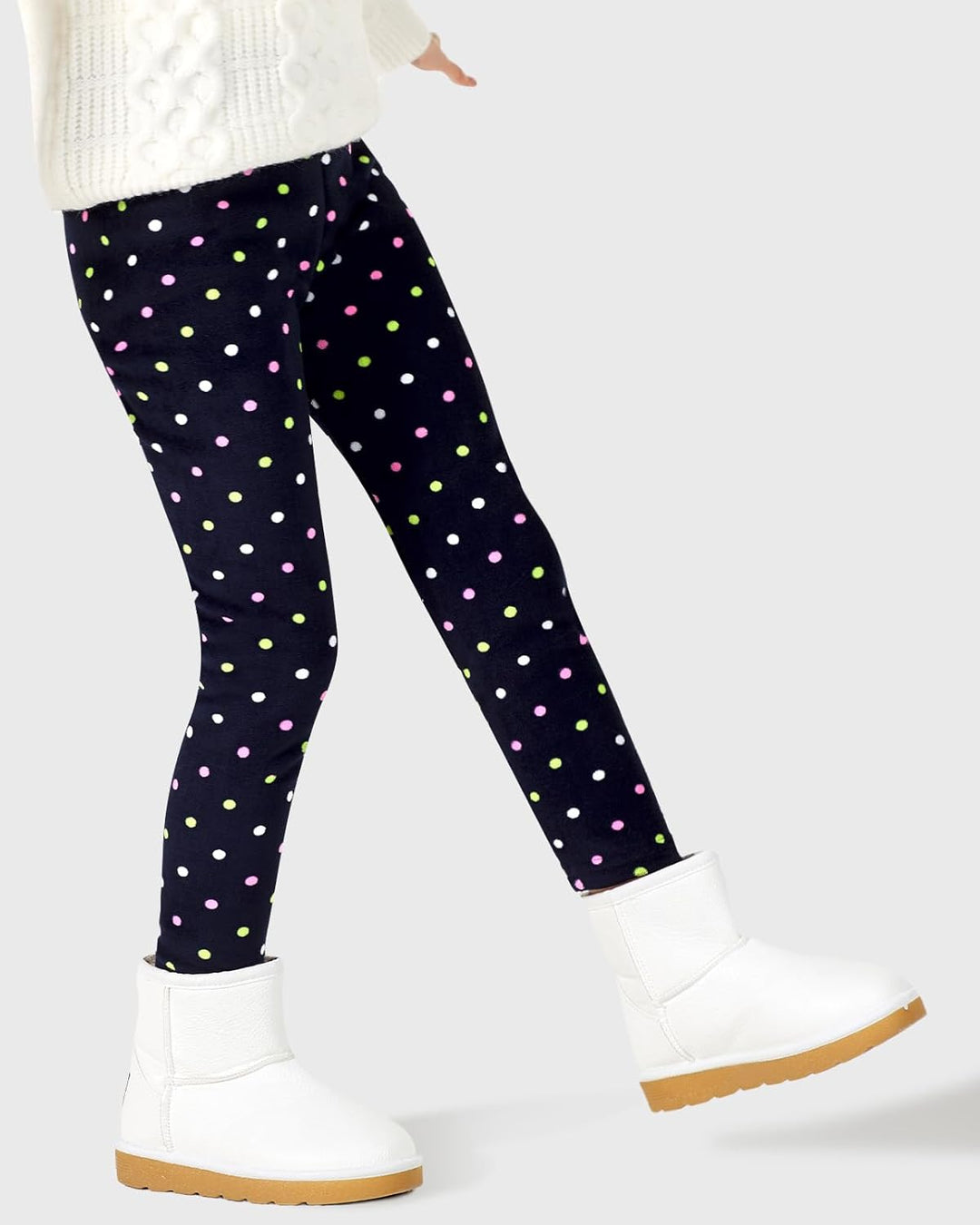 Adorel Mädchen Winter Leggings Gefüttert Warm Bunt Dicke Thermohosen 2er-Pack 104-110 Bunte Punkte &amp;