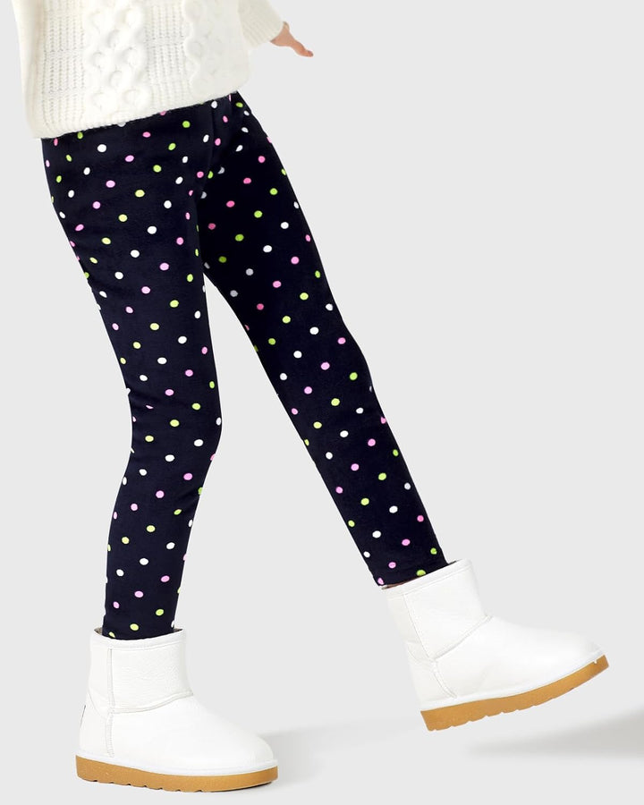 Adorel Mädchen Winter Leggings Gefüttert Warm Bunt Dicke Thermohosen 2er-Pack 104-110 Bunte Punkte &amp;