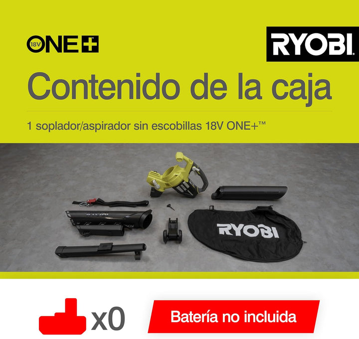 RYOBI 18 V ONE+ Brushless Akku-Laubsauger und Laubgebläse OBV18 (Luftmenge 6,0 m³/min, Luftgeschwind