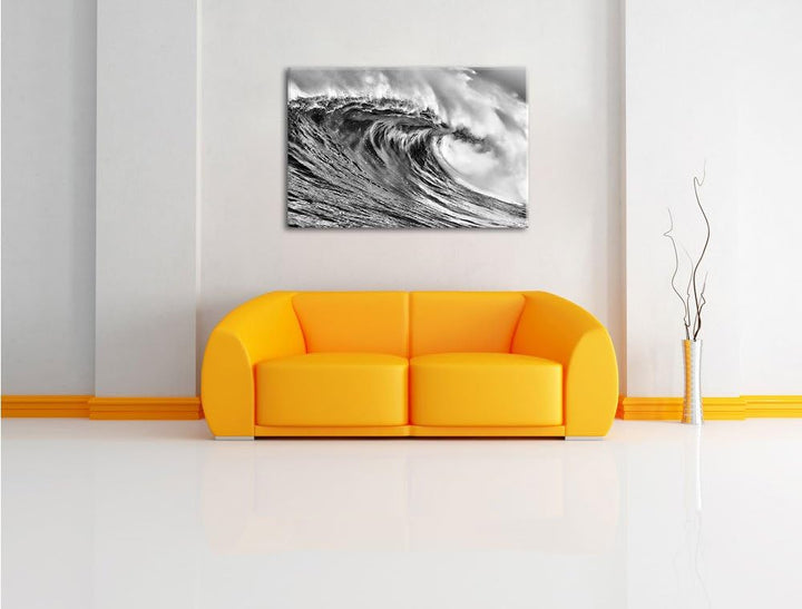 Pixxprint Monocrome, Atemberaubende Welle, Format: 100x70 auf Leinwand, 100x70