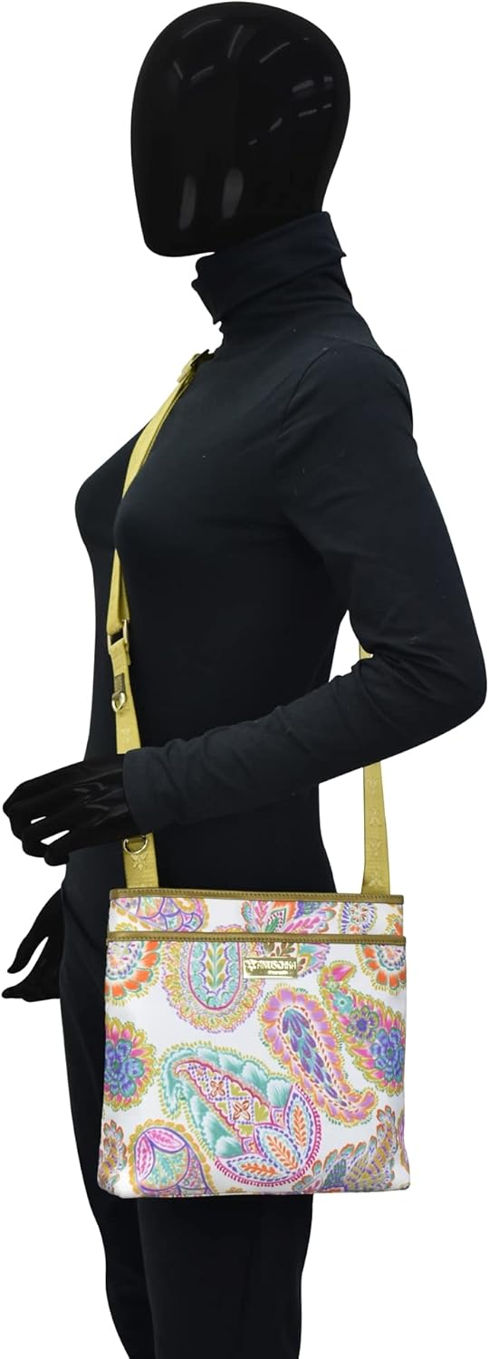 Anuschka Crossbody Tasche mit Einsteckfach - Wanderlust Kollektion - Nylonstoff mit Leder Trim und K