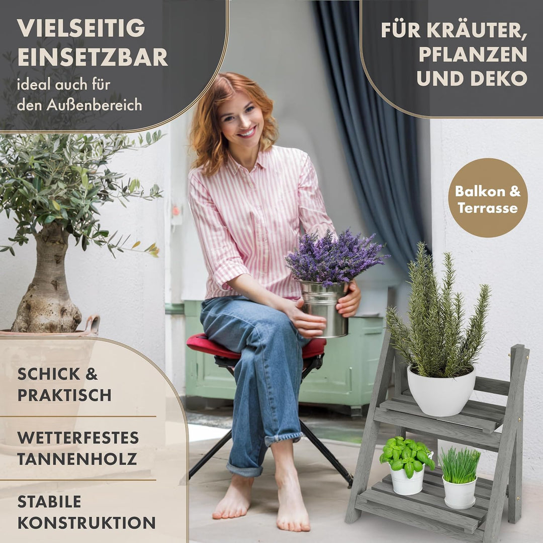 Blumentreppe "Flower Ladder S" 52x41x24cm hellgrau - 2-Stufen Blumenleiter dekorativ &amp; wetterfest au