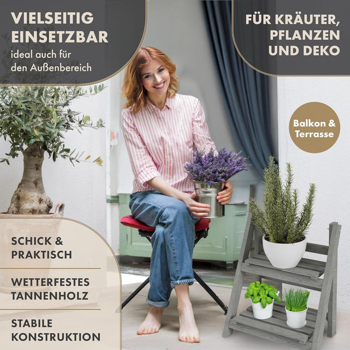Blumentreppe "Flower Ladder S" 52x41x24cm hellgrau - 2-Stufen Blumenleiter dekorativ &amp; wetterfest au