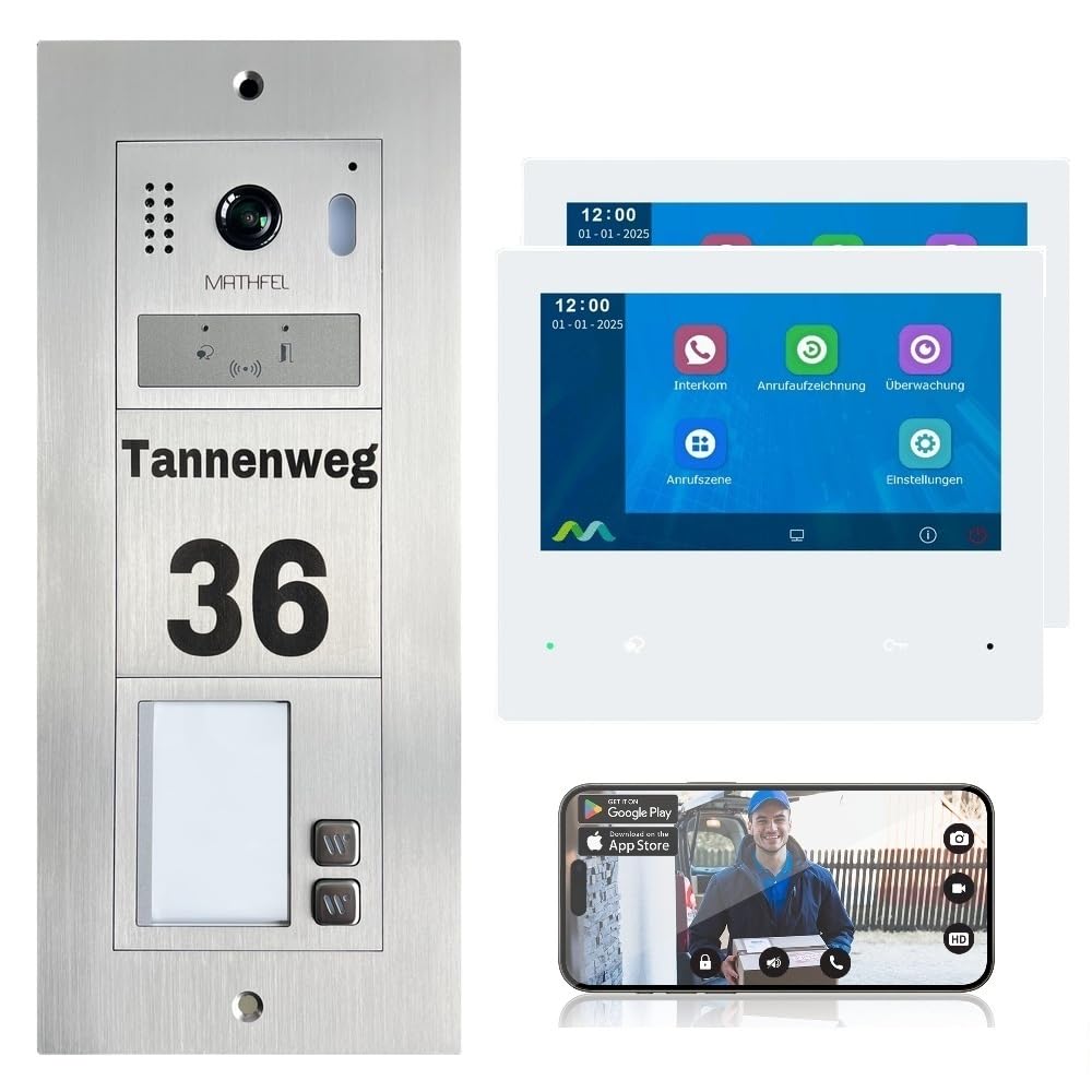 MATHFEL 2-Draht-Bus WLAN Video Türsprechanlage - Personalisierte Aussenstation inklusive Gravur, ide