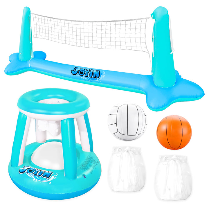 JOYIN Aufblasbare Pool Float Set, Volleyballnetz & Basketballkörbe & Bälle für Kinder Erwachsene, Wa