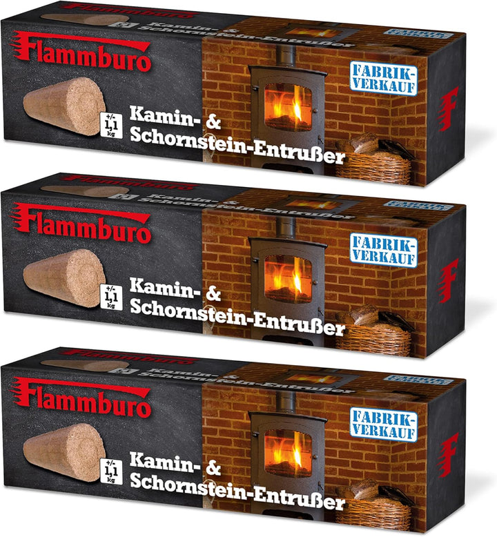 FLAMMBURO Entrusserblock - 3 Pack - Kaminentrusser zum Entfernen von Russ im Herdfeuer und Brennraum