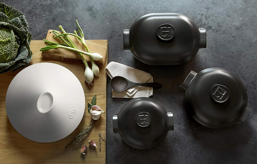 Emile Henry EH779566 Tajine Delight, Keramik, Induktion, 4 Liter, Schwarz Weiss, Weiss